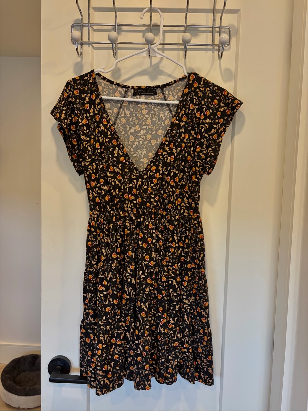 Urban Outfitters Black Mini Dress with Orange and Cream Floral Print